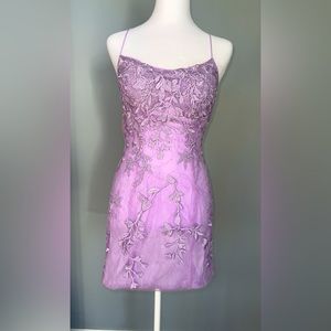 Lilac sparkle dress with flower pattern and criss cross back